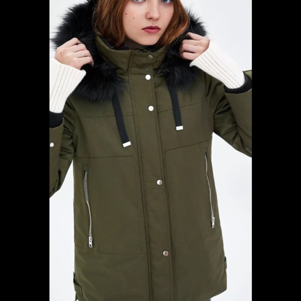Zara water resistant parka with fur hood